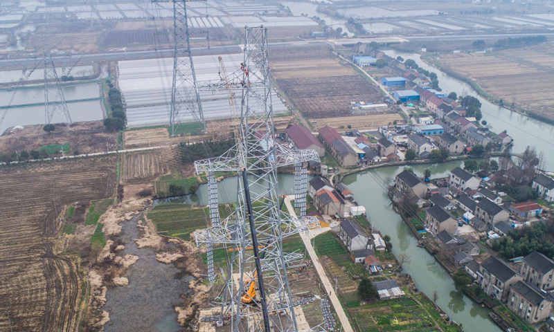 圖為2月1日，無人機拍攝的施工現場。（新華社記者 徐昱 攝）