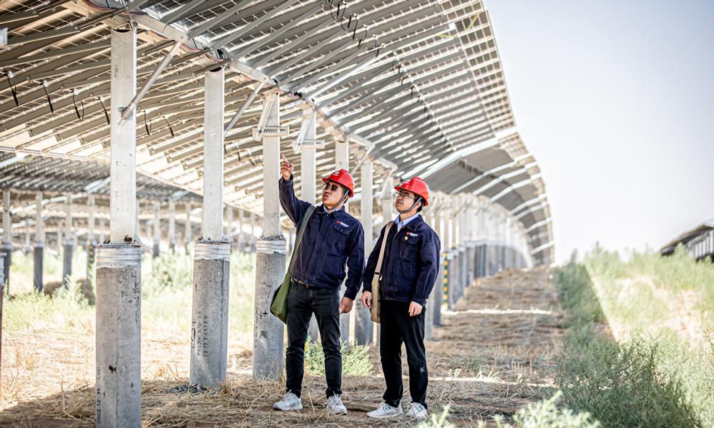 布設在光伏板下部的平單軸支架是真正的“追光使者”。結合太陽軌跡，高精度傾角傳感器可實現精準“追日”，提升15-20%的發電效能。項目人員定期巡查，消除隱患，確保光伏組件正常運轉，創造良好的經濟效益。
