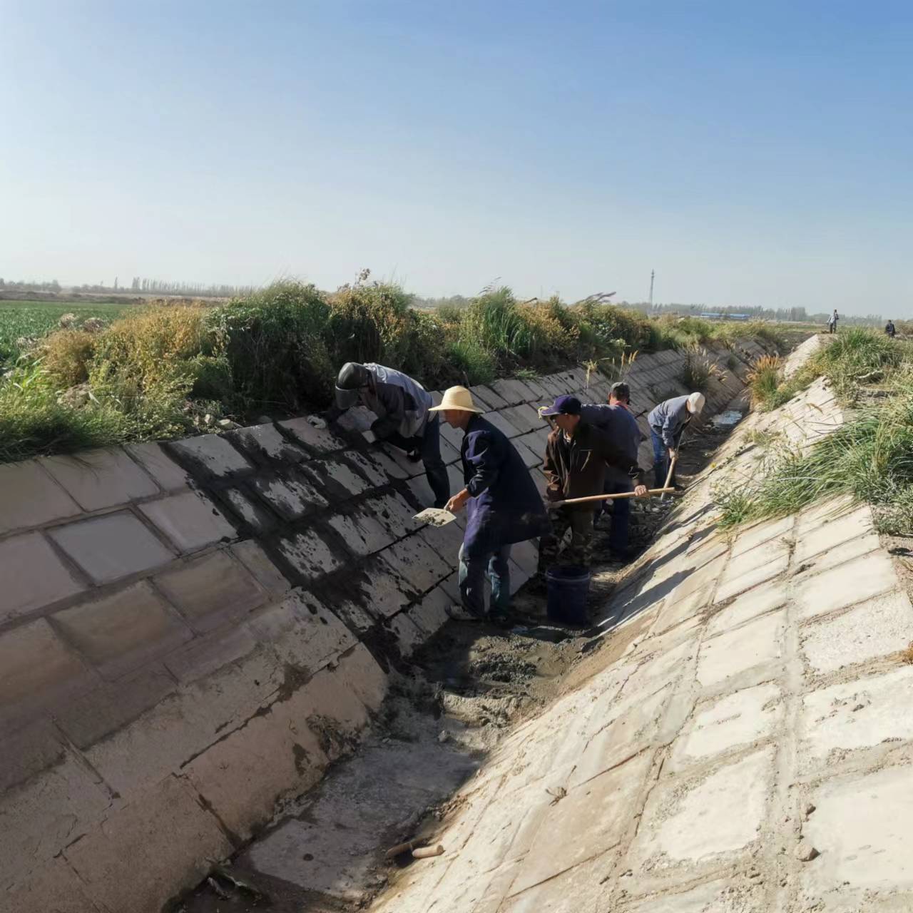 甘肅農墾飲馬農場職工在為灌溉渠道清淤。殷永林 攝.jpg