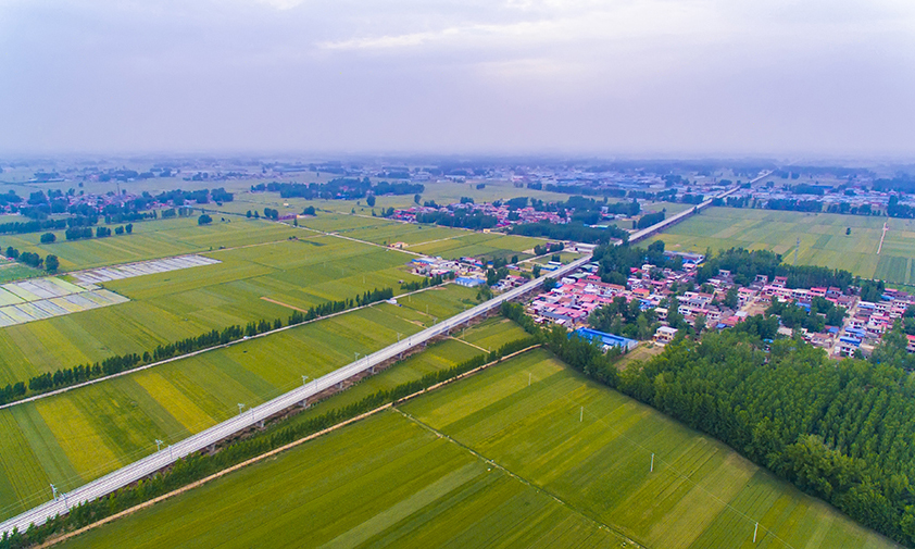 據悉，鄭阜高鐵將在今年8月進行聯調聯試，通車后，從河南鄭州到安徽阜陽將由原來的5小時30分鐘縮短至1小時。圖為鄭阜鐵路鄭許特大橋全景。（金偉 攝）